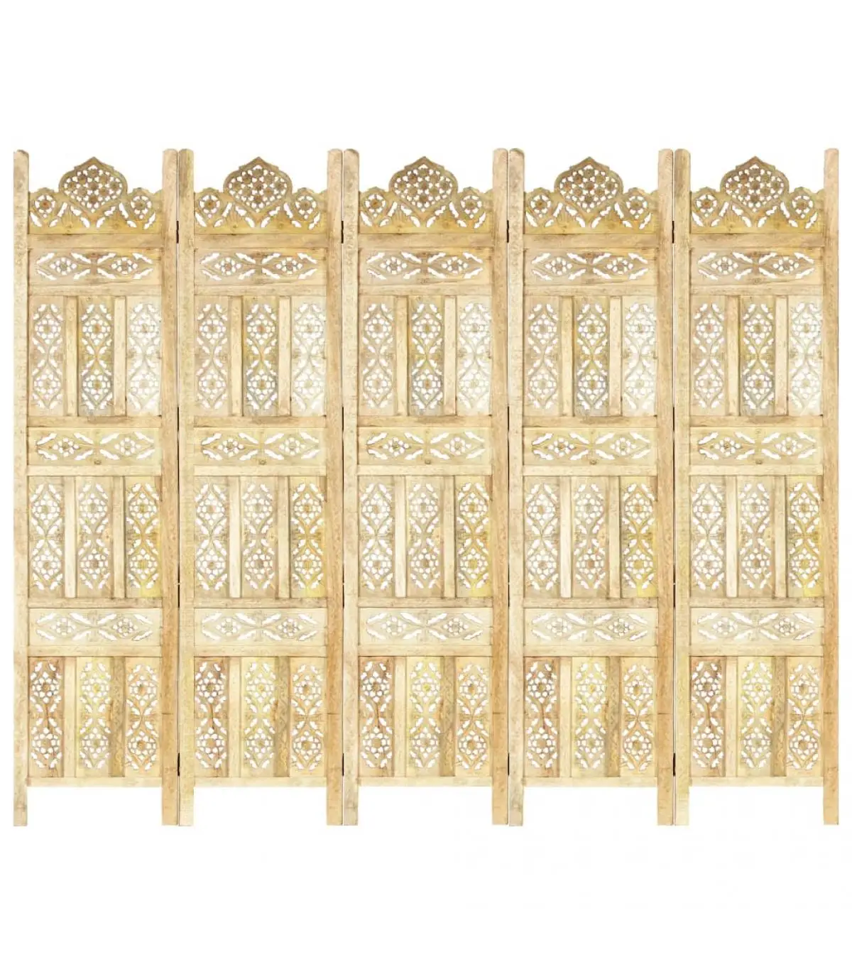 Room dividers Screen 5 panels hand carved solid wood handle 200x165 cm