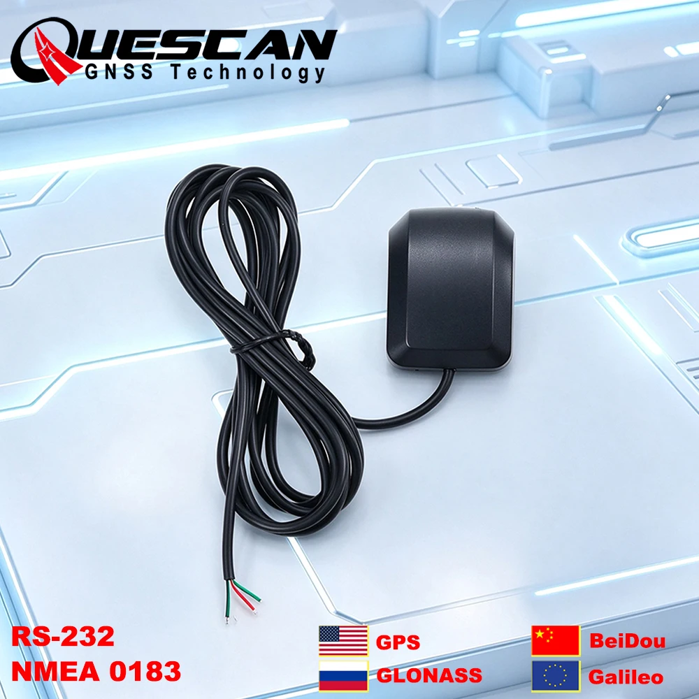 QUESCAN 3.3-5V RS232 M10 GPS GNSS Receiver with Antenna RS-232 GPS GLONASS Galileo BeiDou NMEA 0183 Module ublox M8 M10