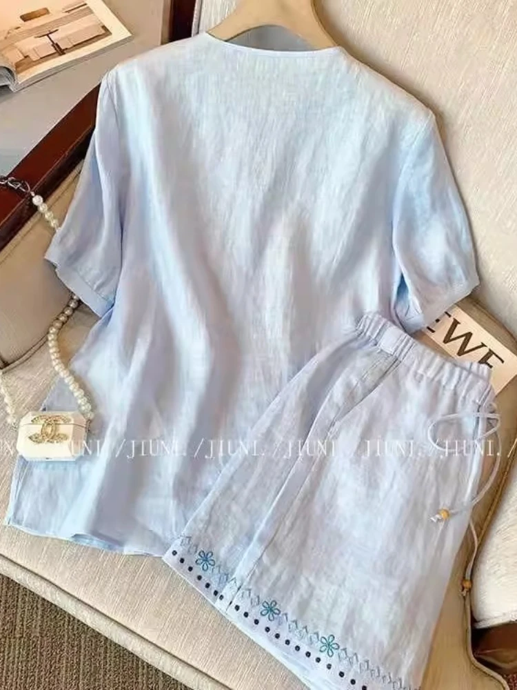 Vintage Ethnic Blue 2CPS Set F - đánh giá và giá Embroidery Cotton Shirt