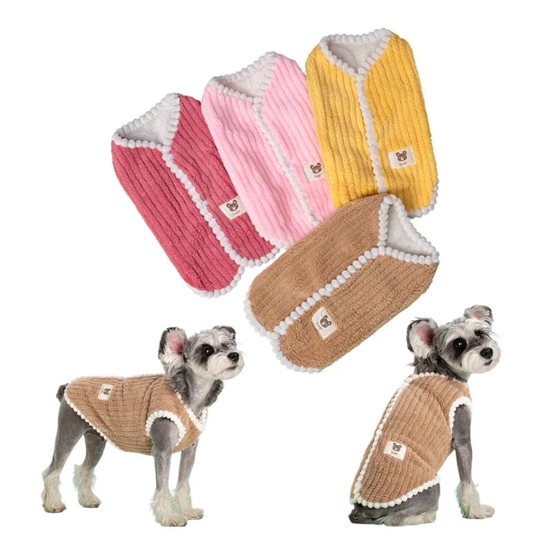 

Dogs Fleece Vest Autumn Winter Warm Pet Cardigan Fashion Dog Cat Jacket Puppy Kitten Stripe Flannel Costume Clothes Coat
