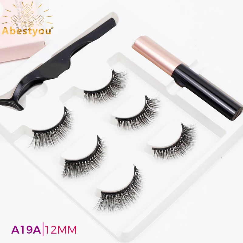 Abestyou 14mm 3d 3pairs Natural Style 5 Magnet Magnetic False Eyelashes Pinzas Pinzette With Waterproof Eyeliner Makeup Tools