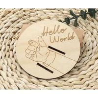 Wooden baby birth hospital bracelet commemorative plaque, circular carved newborn collection plaque