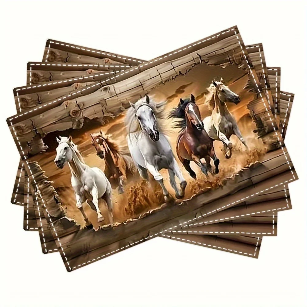 Tischsets mit galoppierenden Pferden, Tischsets aus Leinenstoff für den Esstisch, Heimdekoration, leicht zu reinigen