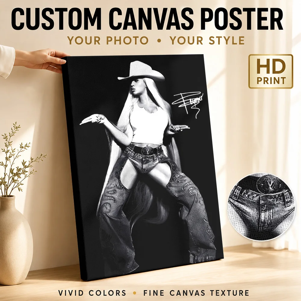 Beyoncé Cowboy Look Framed Canvas Print Poster Personalized Retro Music Wall Art for Bedroom Decor Ready to Hang Gift for Fans