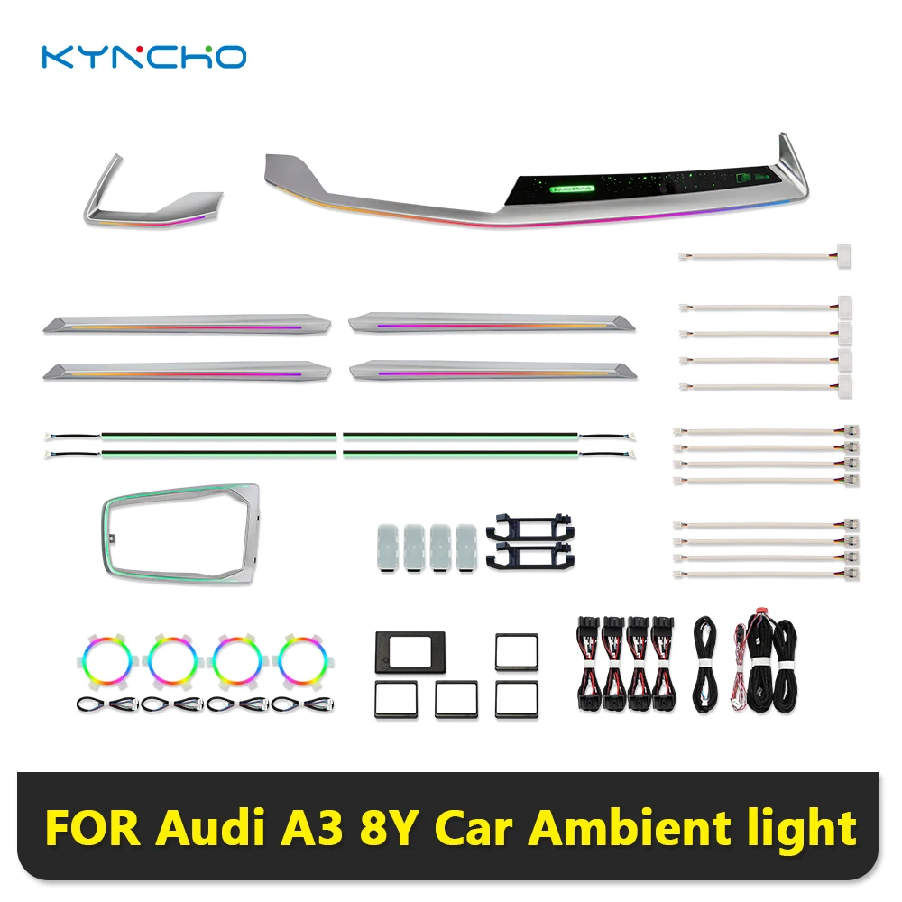 64 Farben LED Auto-Ambientebeleuchtungs-Kit für AUDI A3 8Y RGB Bluetooth App-Steuerung Symphony Auto-Innenbeleuchtung