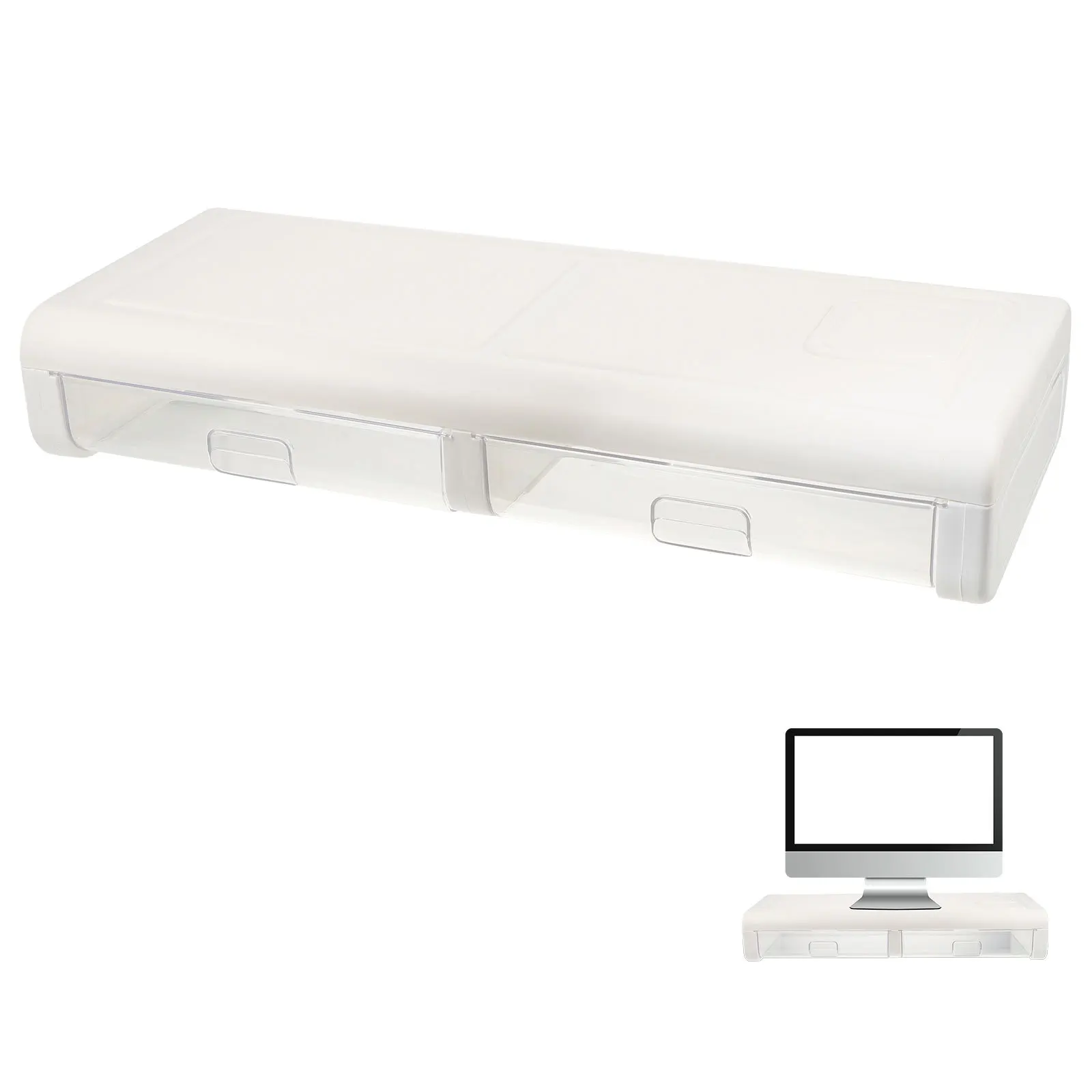 Computer Monitor Stand With Drawer Desktop Riser For Laptop Pc Office Work Efficient Space Saving Plastic Base Monitor