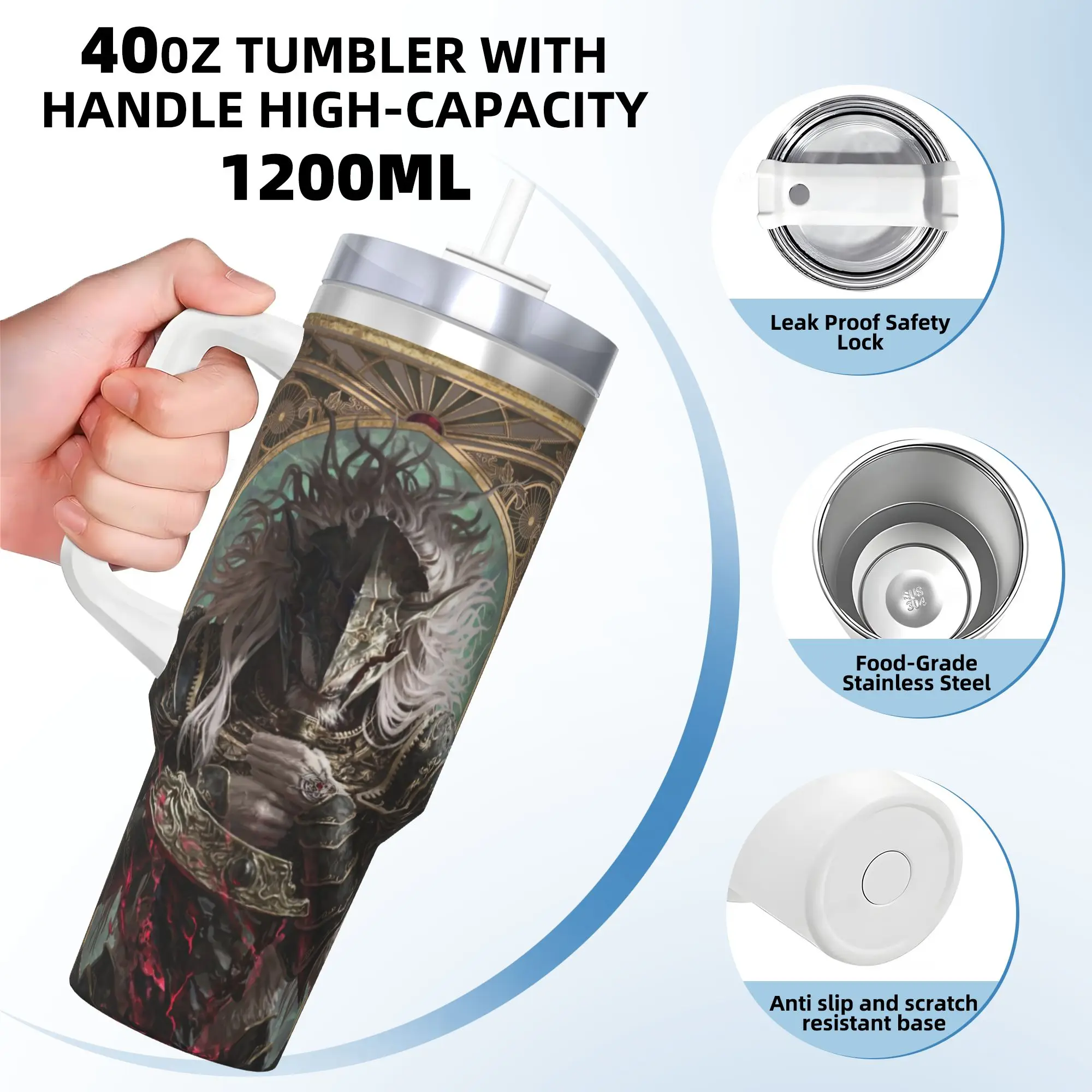 Elden Ring Stainless Steel Tumbler  Camping Car Mugs 40oz Thermal Cups Insulated Cold and Hot Milk Tea Water Bottle view 3