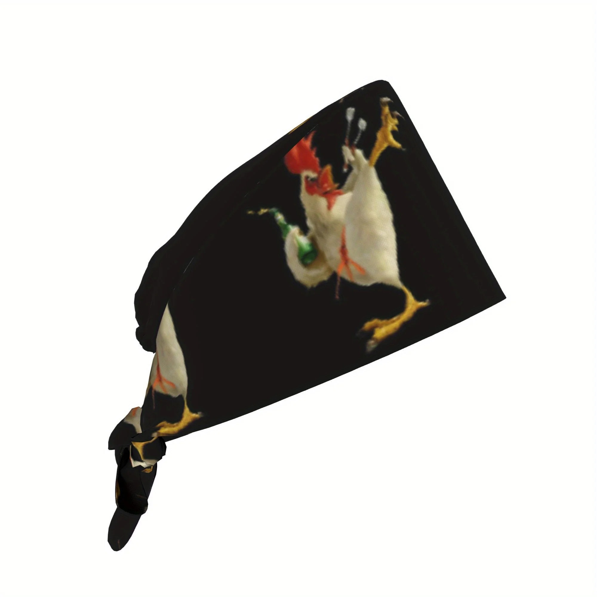 1pc Rooster Printed Chef Hat - Black with Colorful Rooster Design, Lightweight Polyester & Spandex Blend, Perfect for Cooking, N