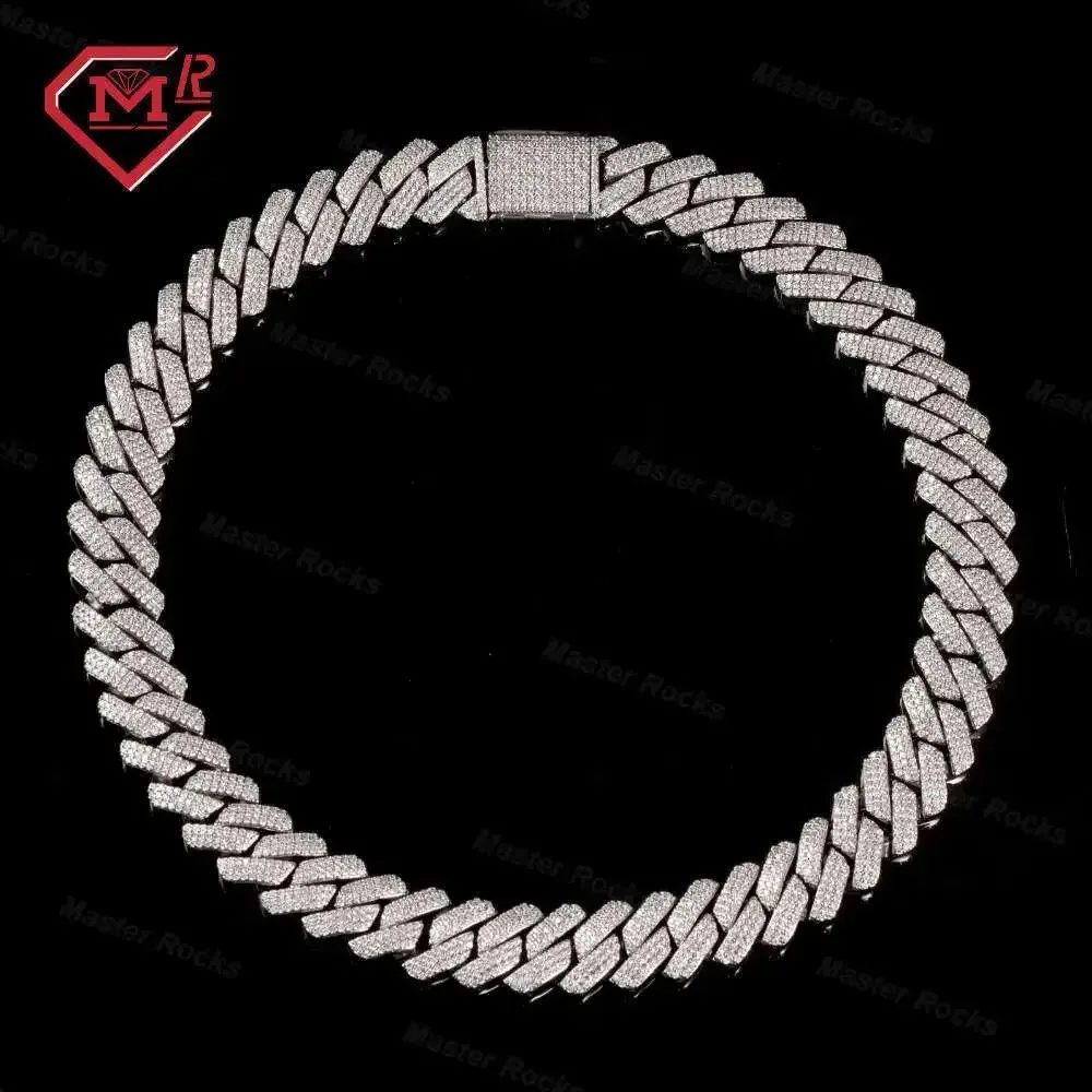

Custom Hip Hop Chains for Men Moissanite Cuban Chain 18mm 3rows Cuban Link Chain 925 Sterling Silver