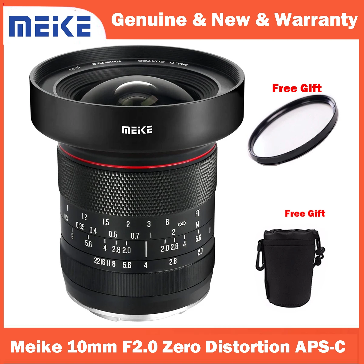 Meike 10mm F2.0 Ultra Wide Angle Zero Distortion APS-C Manual Focus Lens for Sony E/Fuji X/Canon/Nikon Z Mount