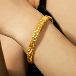 Natural Texture Stainless Steel Bracelet Bangle For Women 18k Gold Plated High Quality Non Fading Women's Bracelets Cuff Bangles