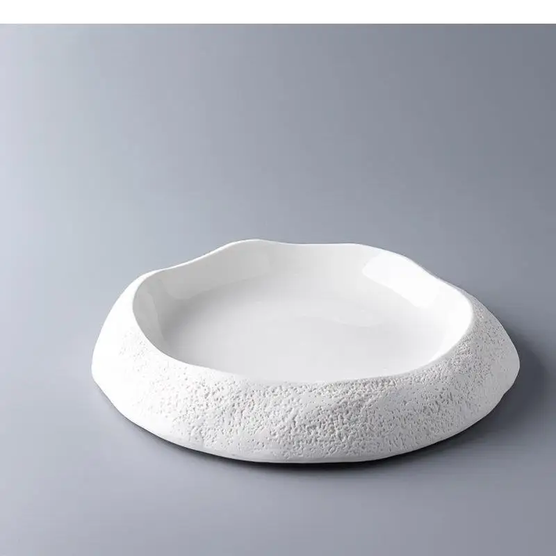 Ceramic Dinner Plate Circular Stone Pattern Soup Vegetable Plates Salad Dessert Dish Restaurant Tableware