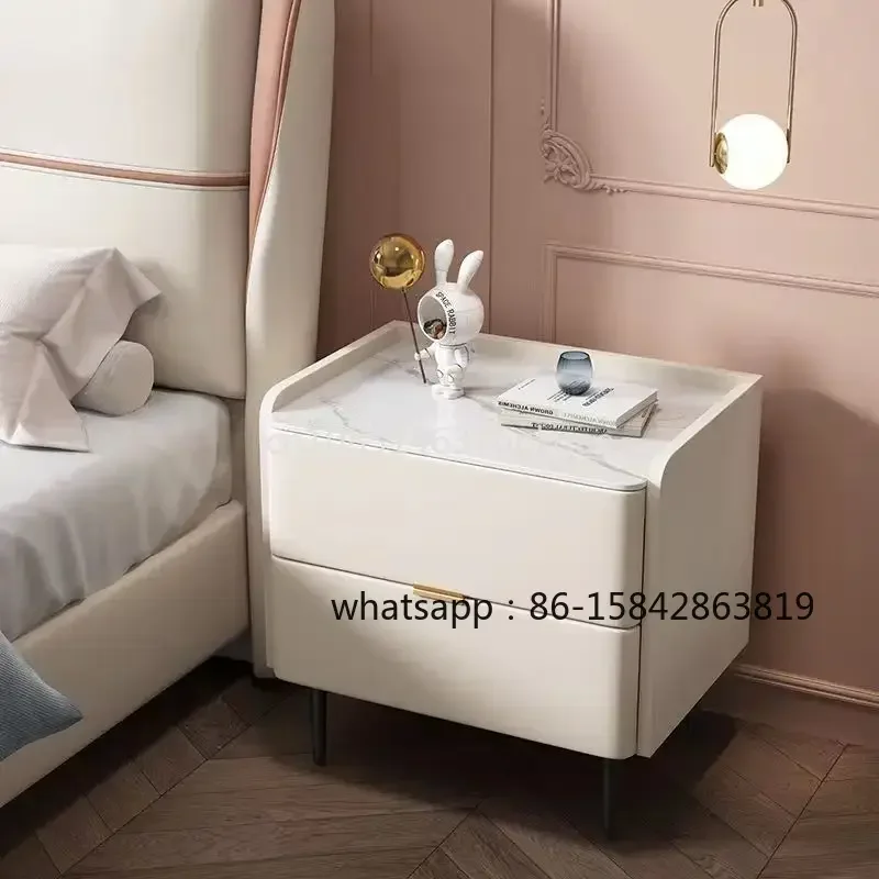 Solid Wood Bedside Table Cream Style Light Luxury Slate Leather Simple Modern Bedroom Bedside Storage Furniture