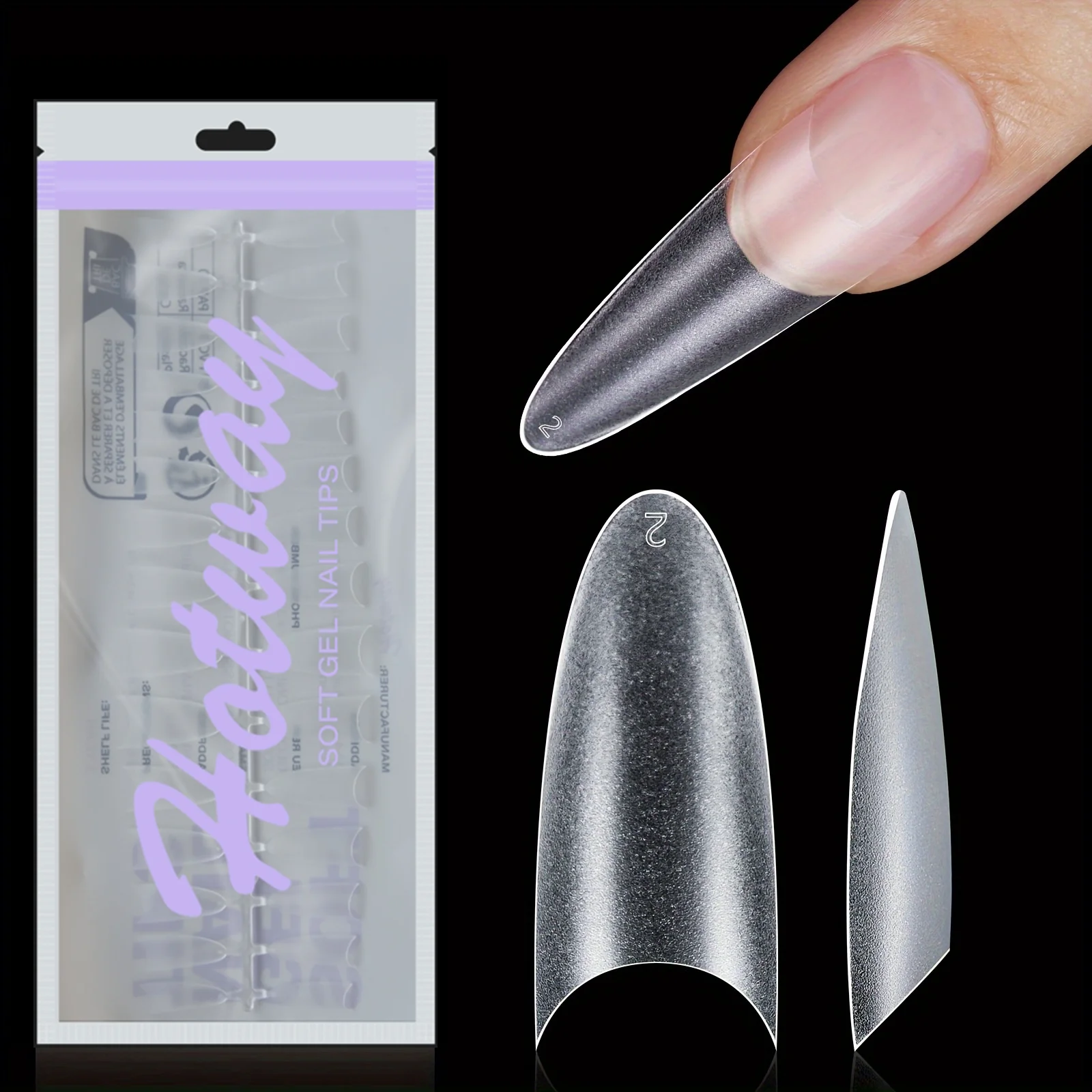 

180pcs long almond nail tips, 12 sizes frosted acrylic nail tips, semi adhesive fake nail tips, used for nail covering extension