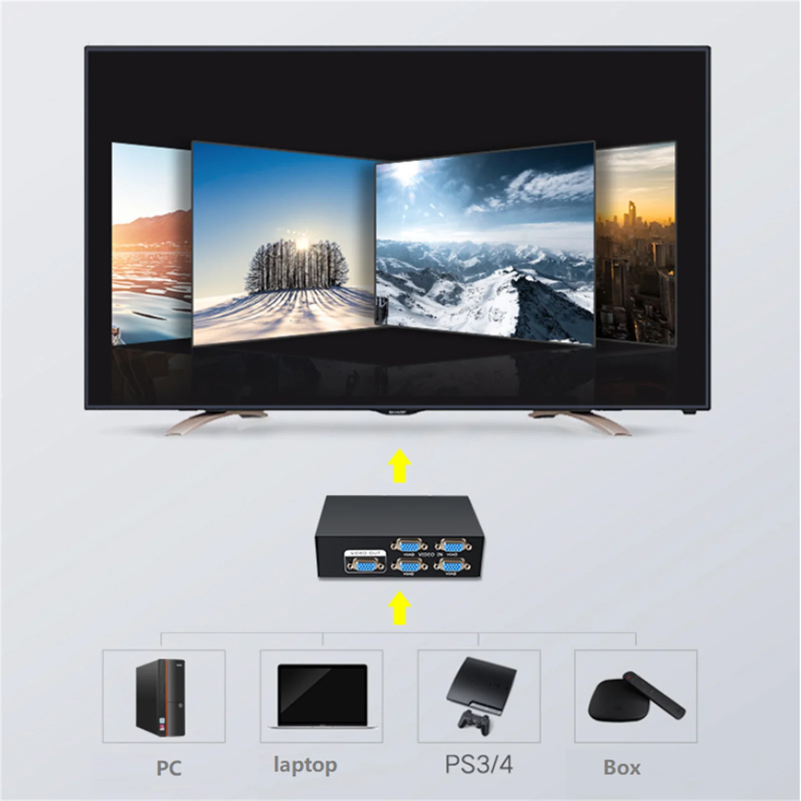 4x1 4 Port VGA Switch Video Selector Switcher Box 4 in 1 out HD Signal Amplifier Booster Splitter For Monitors Projector