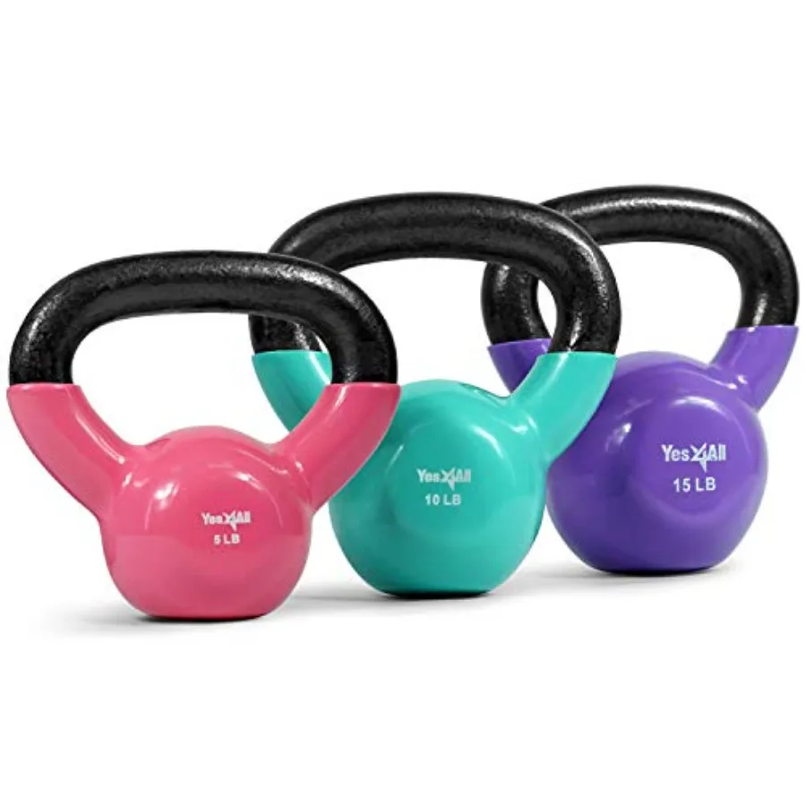 

Kettlebell, Vinyl Coated Kettlebell Cast Iron Sets with Stable Flat Bottom for Full Body Workout, Push up, Grip Strength Traini
