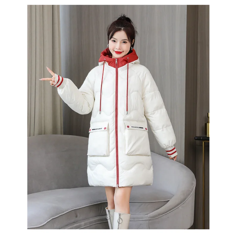 

2023 New Women Down Cotton Coat Winter Jacket FemaleMid Length Version Parkas Loose Thick Plus Size Outwear Hooded Overcoat