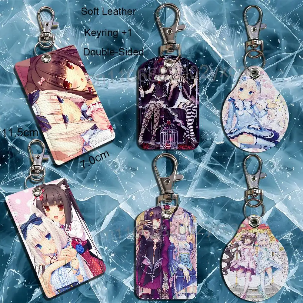 Chocola Twin partners Nekopara Vanilla Cartoon Movie Singer Game Anime Leather Card Holder Can Store Access Control ID Card case