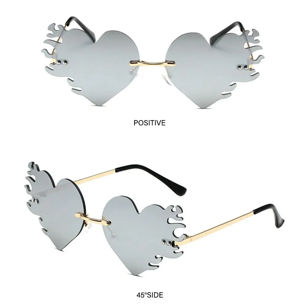 Rimless Fire Heart Shaped Sunglasses UV400 Protection Costume Accessories Halloween Glasses Party Favor Eyewear for Women & Men