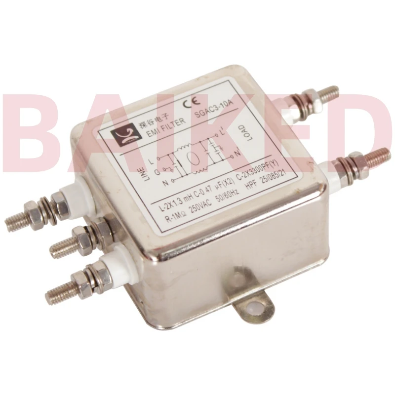 EMI FILTER SGAC3-10A General Purpose EMI filter L2X13mH C-0.47uf(X2) C-2X3300PF(Y) R-1MΩ 250VAC 50/60HZ HPF 25/085/21