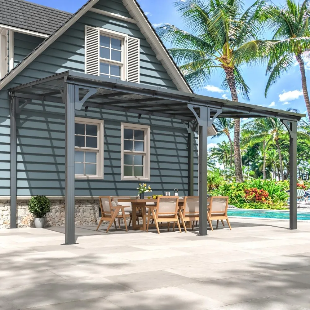 

10x14 FT Gazebo Pergola Awnings for Patio with Hardtop Gazebos on Clearance Patio Covers for Shade and Rain, Lean