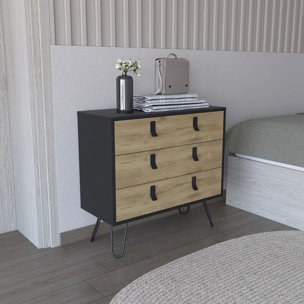 Huna Hairpin Legs Dresser with 3-Drawer Storage Small Night Stand Bedside Furniture Side Table for Bedroom