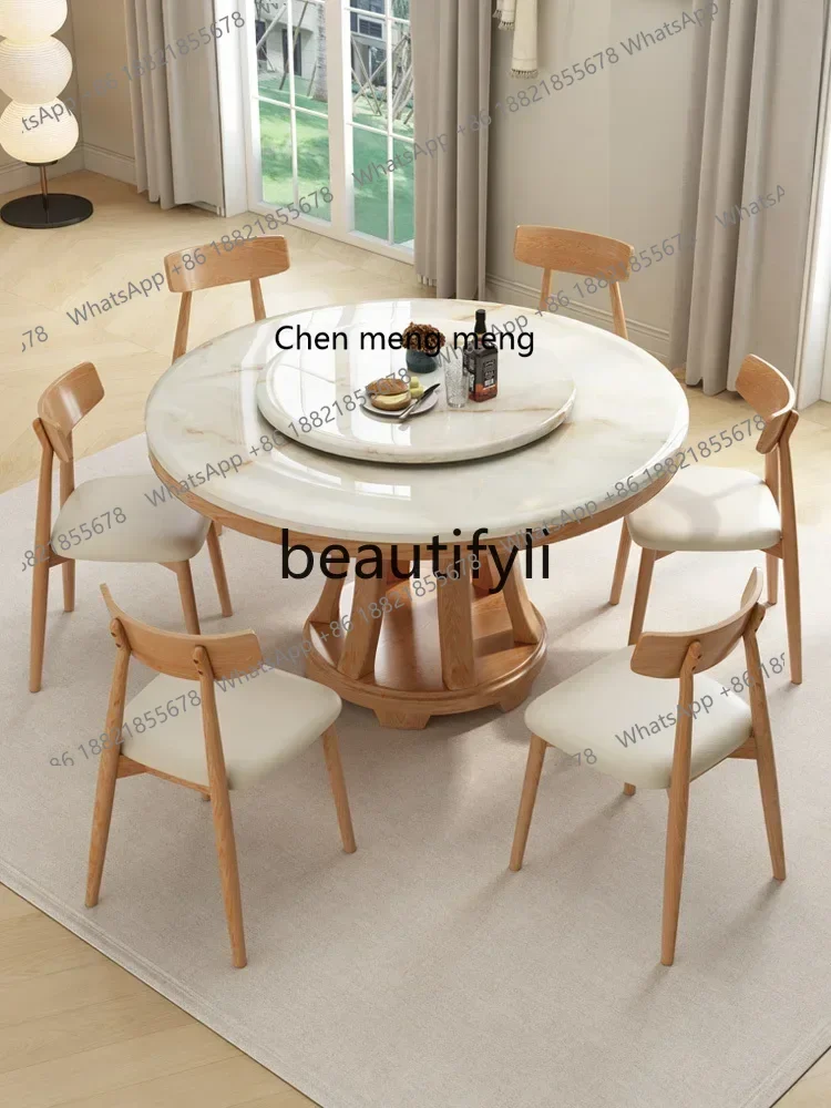 M178 A Modern simple household small apartment round table rock slab solid wood with turntable eating table