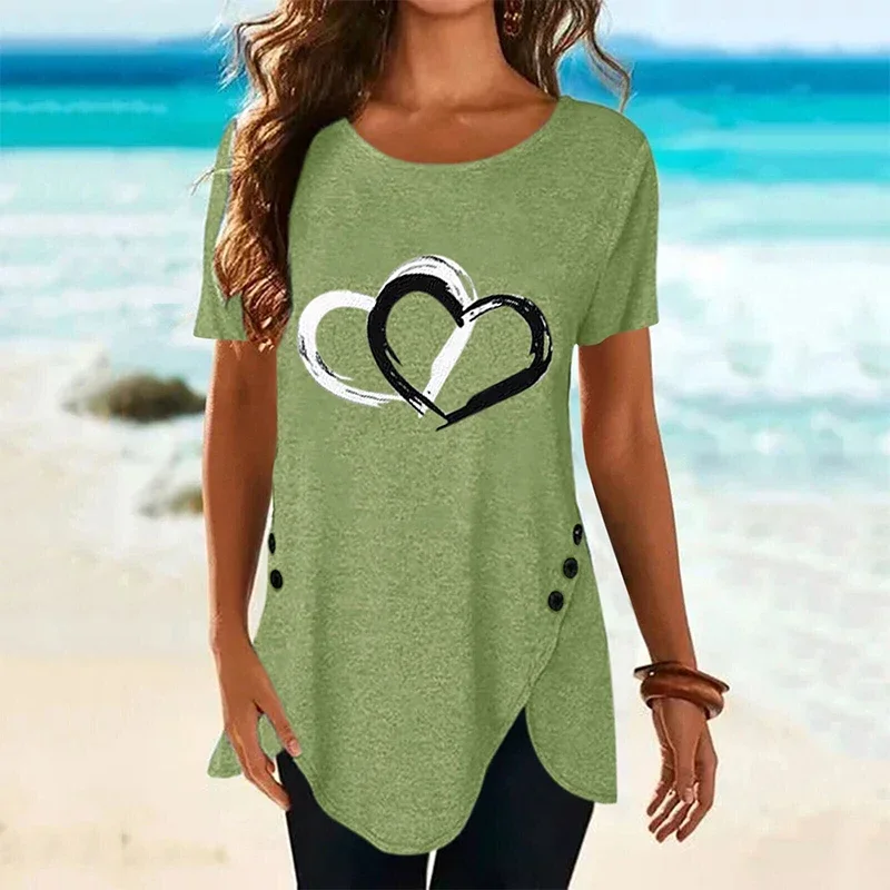 Women's Short-sleeve Heart Printed T-shirt Summer Casual Loose Long Top Tee Shirt Clothing Fashion T Shirt Streewear Oversized image 4