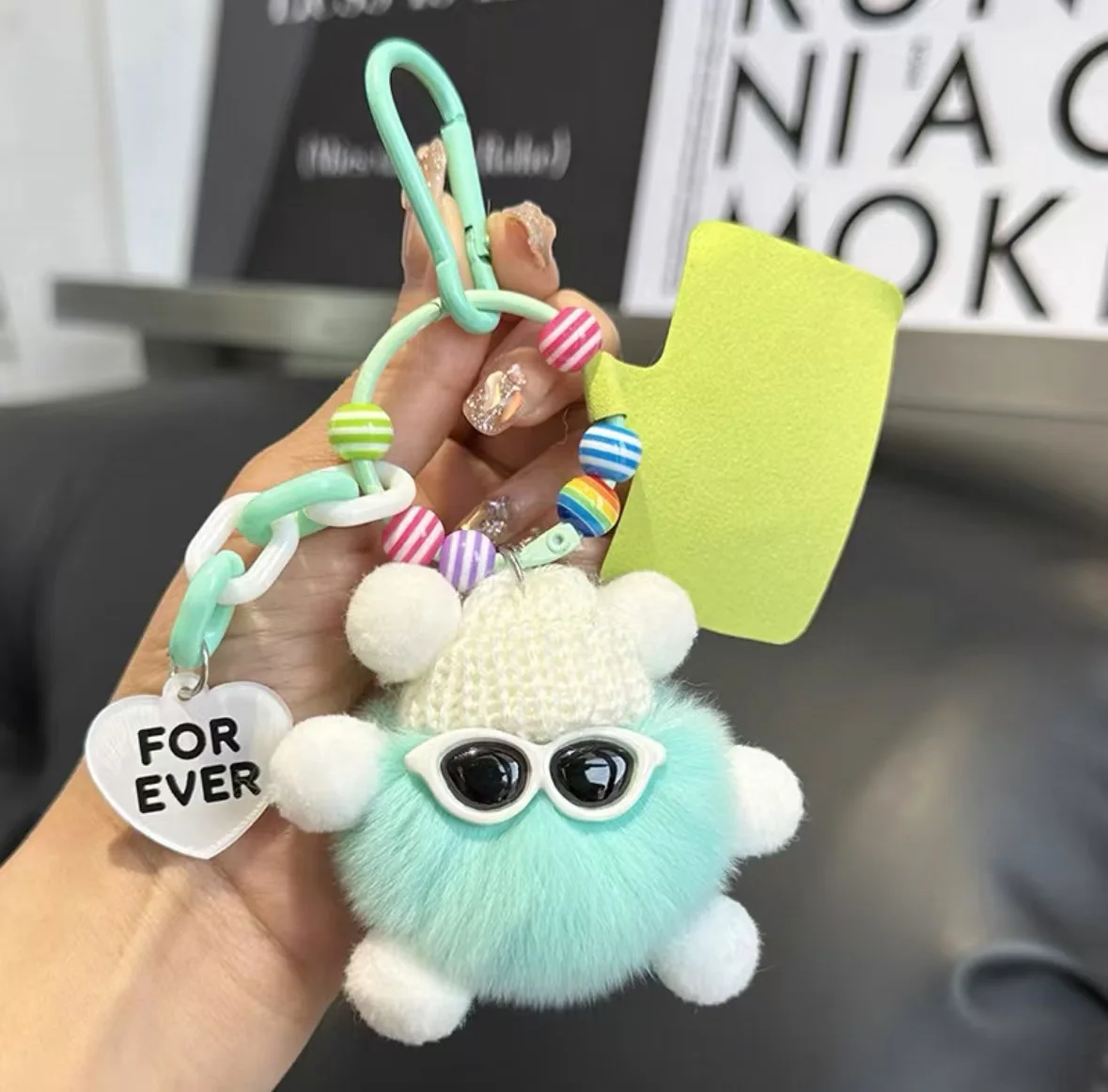 Delicate Cute Real Otter Rabbit Fur Small Black Ball Car Keychain Pendant Women's Plush Fashionable Bag Accessory Gift view 6