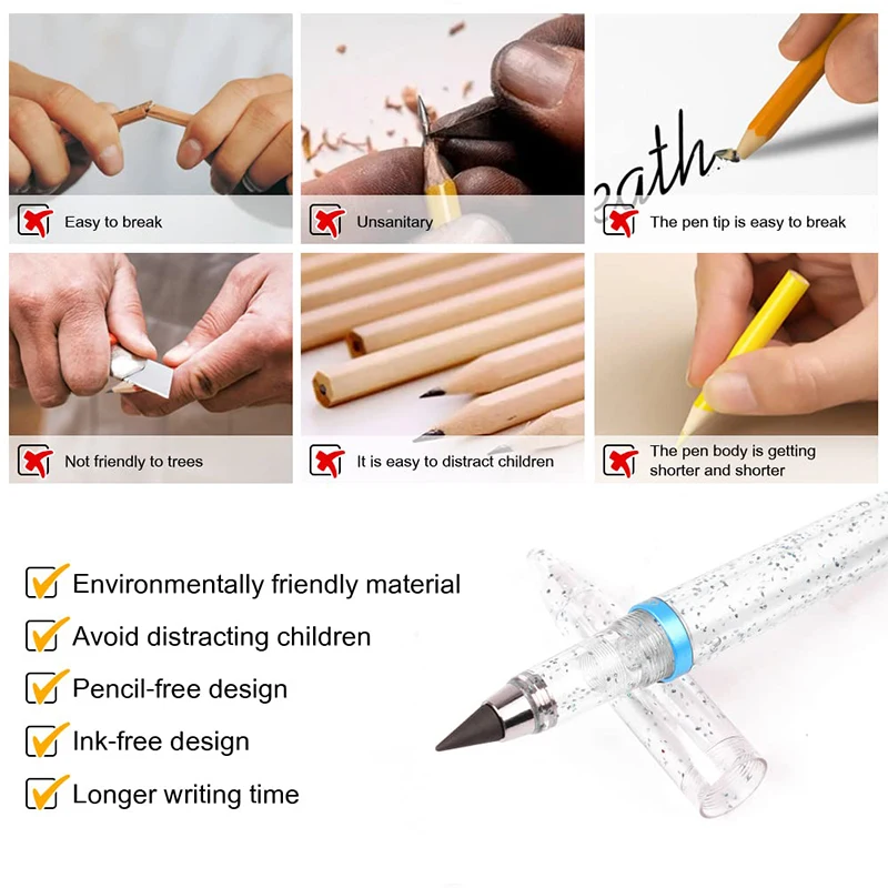 50Pcs Acrylic New Technology Unlimited Writing Forever Pencil No Ink Pen Magic Pencils