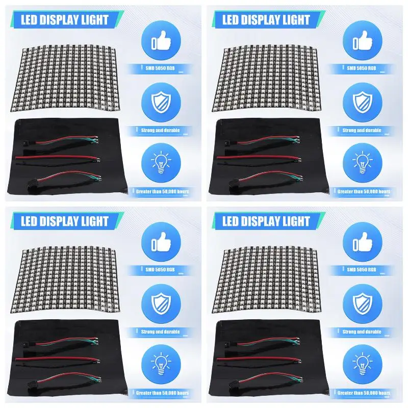 4pack X((WS2812 RGB LED Matrix Panel Individually Addressable Flexible for Video Display, DC5V (16x16))