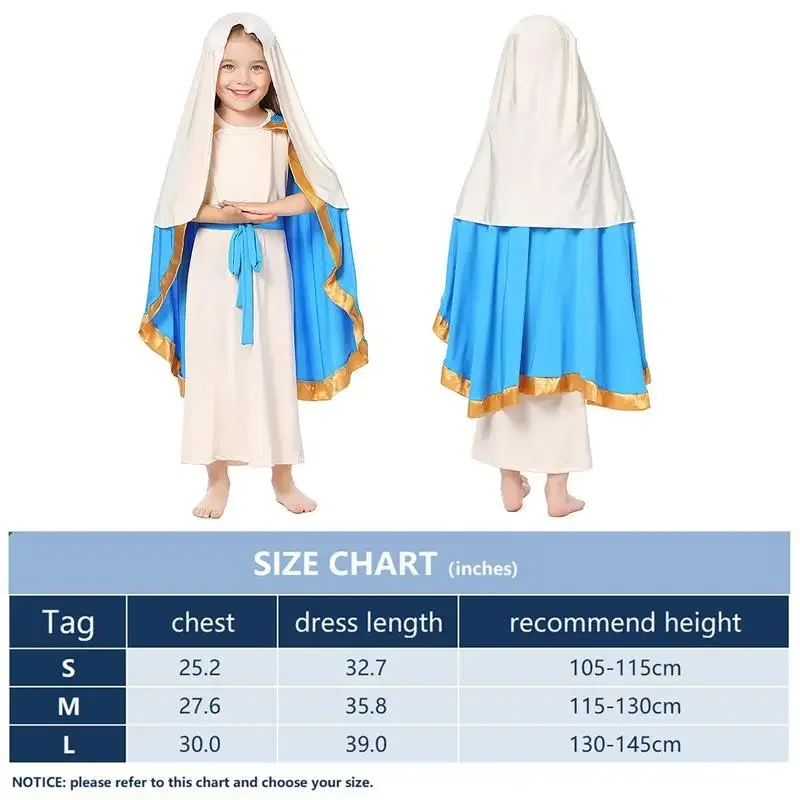 Biblical Robes For Kids Girls Holy Virgin Mary Costumes Girls Saint Outfit Cosplay Dress For Halloween And Christmas Party