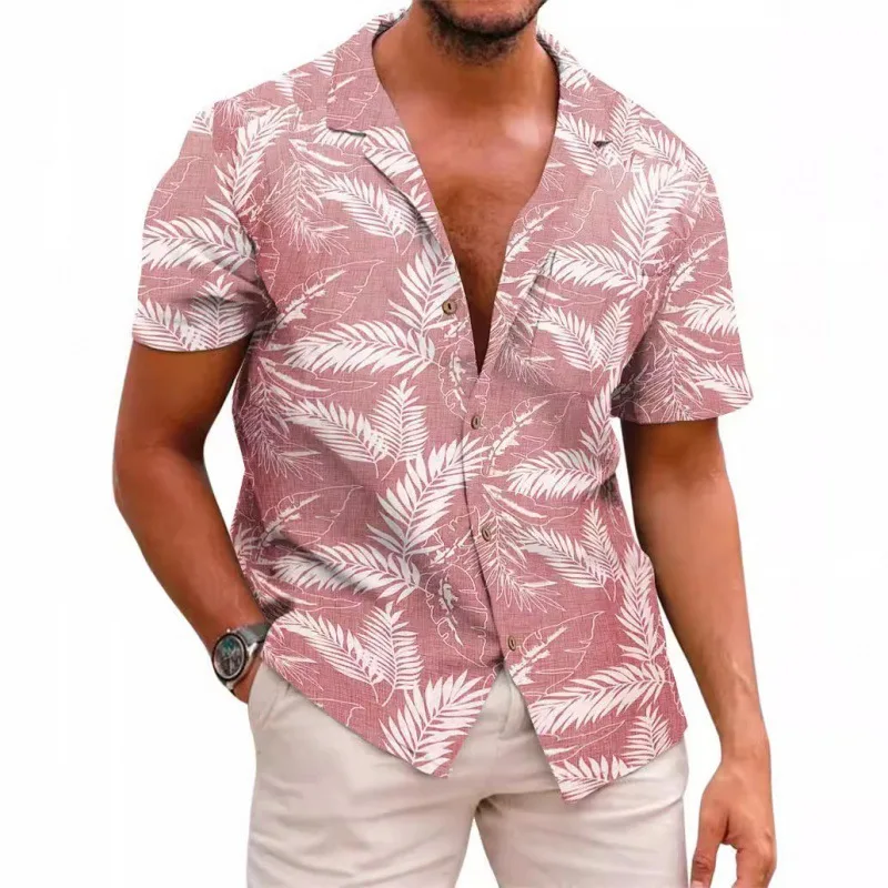 Men's 2025 New Summer Fashion Trend Hawaiian Short-sleeved Lapel Button Shirt 3D Digital Print Vacation Beach Men's Shirt