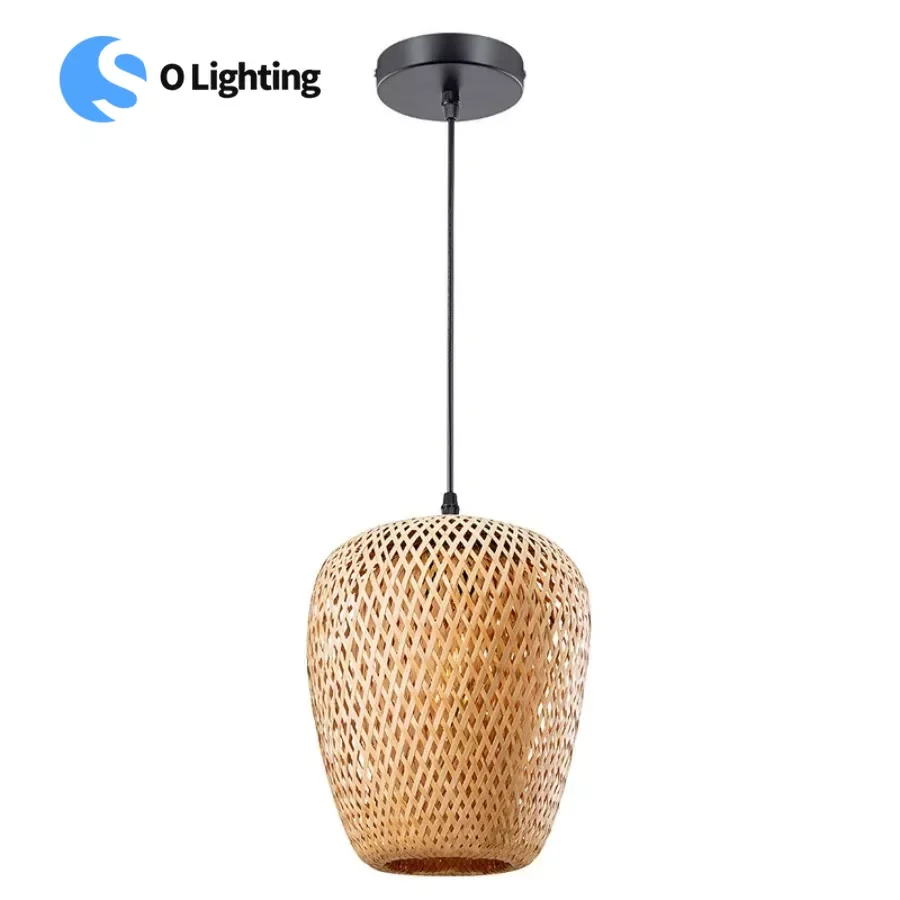 

Asian Bamboo Ceiling Lamp Chinese Handwoven Lampshade Weave DIY Pendant Lights Fixture for Tea Dining Room Foyer Hotel NO BULB