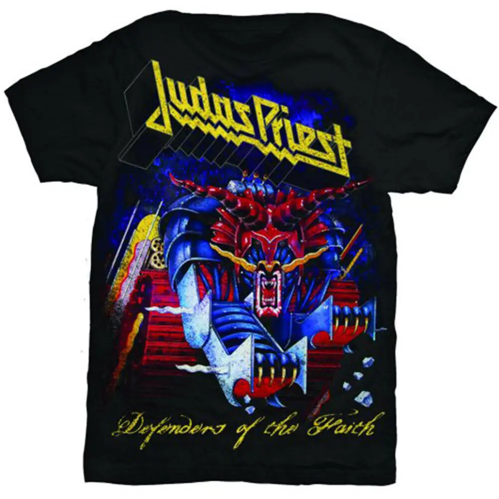 Men's Judas Priest Defenders Of The Faith Slim Fit T shirt Large Black