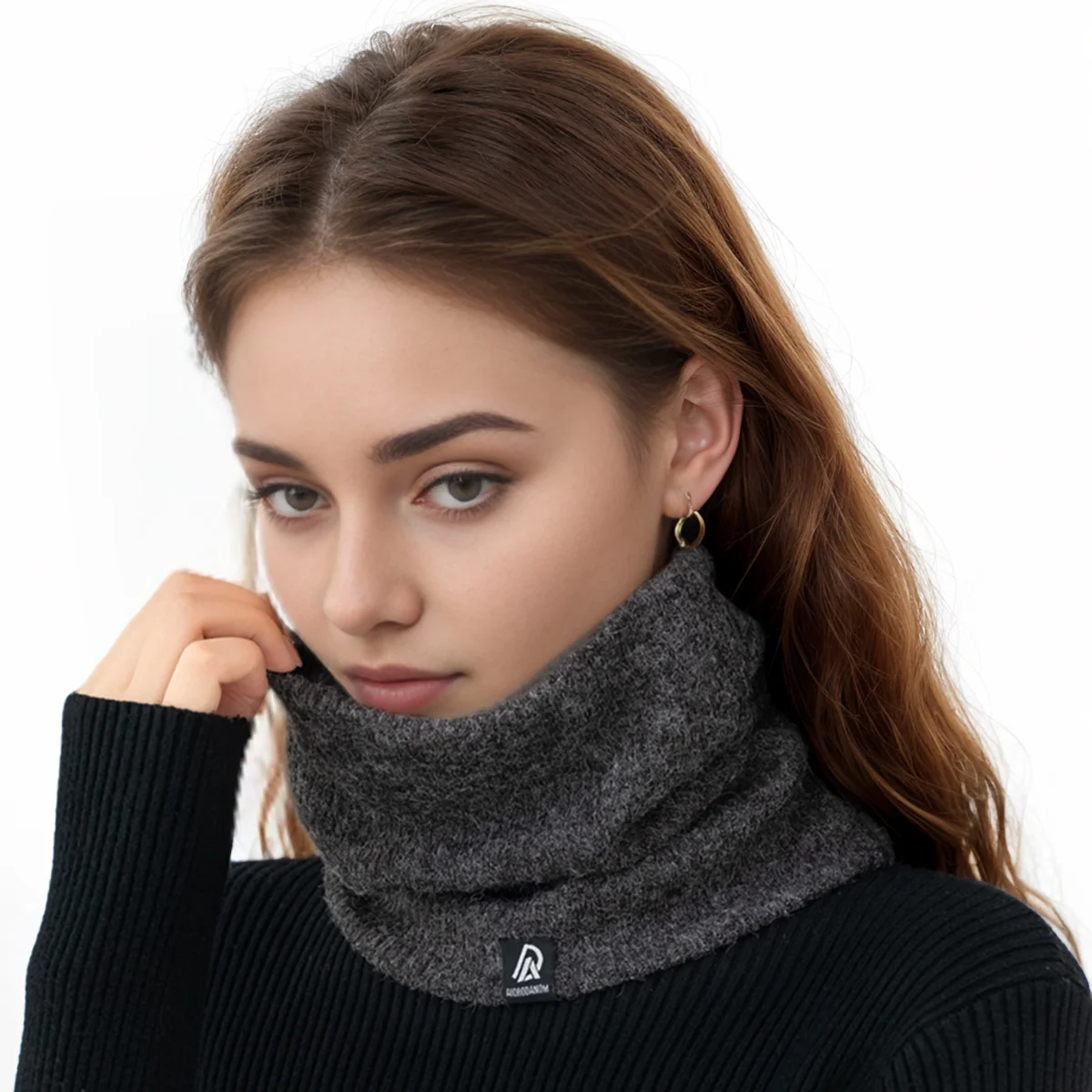 Plain Splicing Knitted Pullover Scarf For Women Winter Wind-Proof Neckscarf Men Outdoor Cycling Warm Scarf Unisex 24*22cm