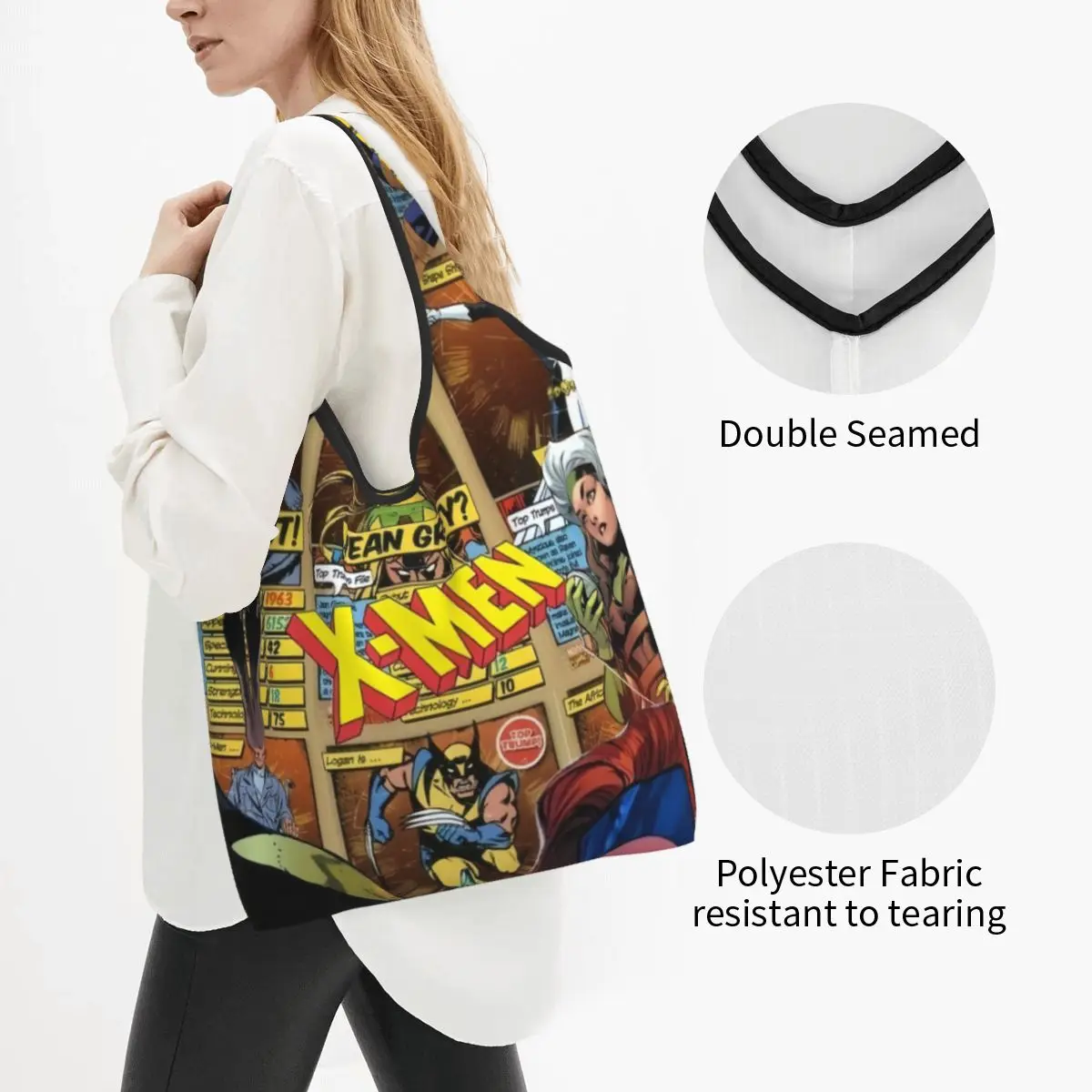 Custom Kawaii Printed Disney X-Men Marvel Film Shopping Tote Bags Portable Shoulder Shopper Handbag