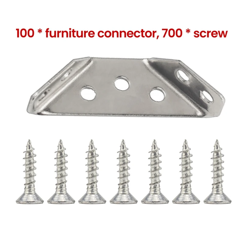 100PCS Universal Furniture Corner Connector Stainless Steel Corner Brace With Screws Heavy Duty Angle Shelf Brackets