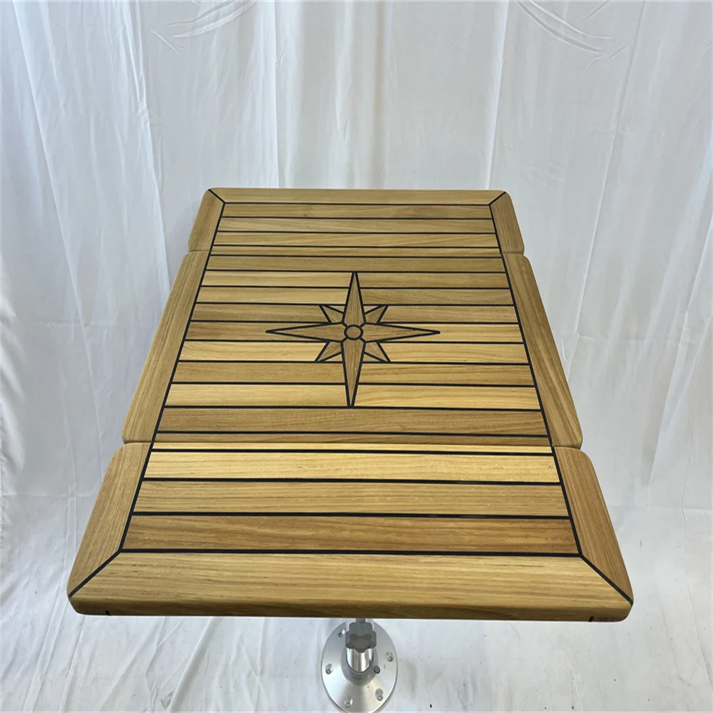 Folding Wings Teak Table Top 340/680*600 mm ,13.4/26.8*23.6 inch Rectangular Star Inlay Marine Yacht RV TW3560