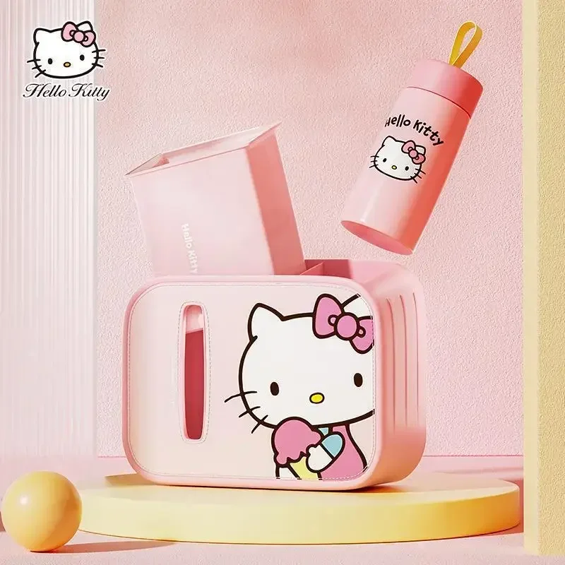 Hello Kitty Anime Kawaii Samochodowy Kosz Na Śmieci Śliczna Kreskówka Sanrio Słodki Ins Kt Kot Pudełko Na Ręczniki Papierowe Wiadro Prezenty Dla Dziewczynek