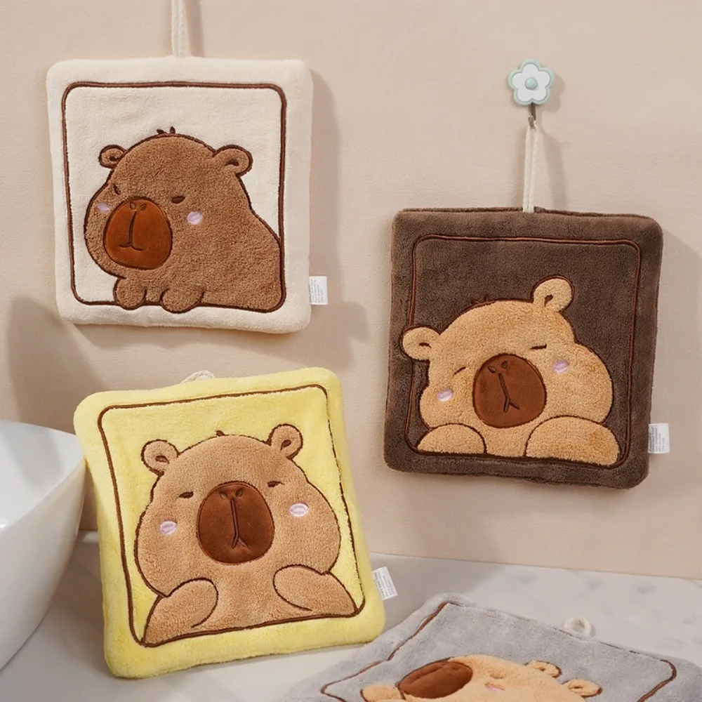 Coral Velvet Hand Towel Cartoon Wall-mounted Toilet Handkerchief Capybara Strong Water Absorption Bathroom Kerchief