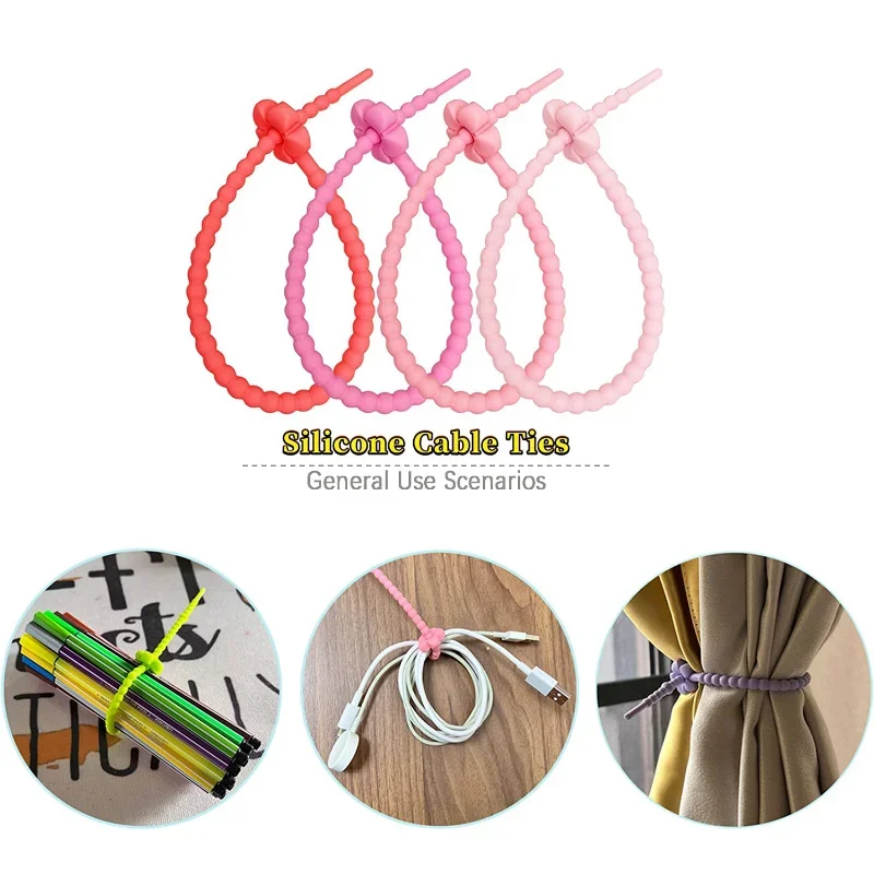 1/10Pcs Silicone Cable Organizer Tie Reusable Data Line Strap Kawaii Multi-Purpose Home Office Power Line Management Cord Winder