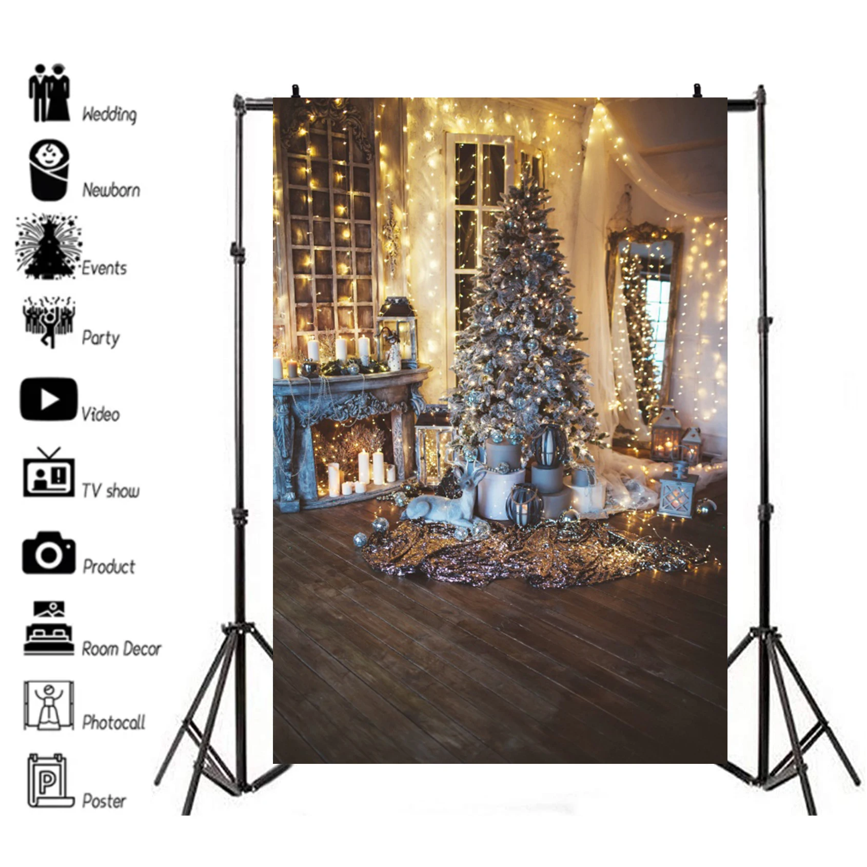 Christmas Background for Photography Indoor Xmas Tree Gift Fireplace Family Holiday Party Decoration Backdrop Photo Studio Props