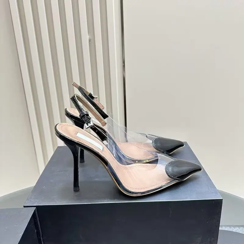 

Designer Brand Original Genuine Leather French Love Transparent Baotou Sandals Women's Fine Heels Pointed High Heels