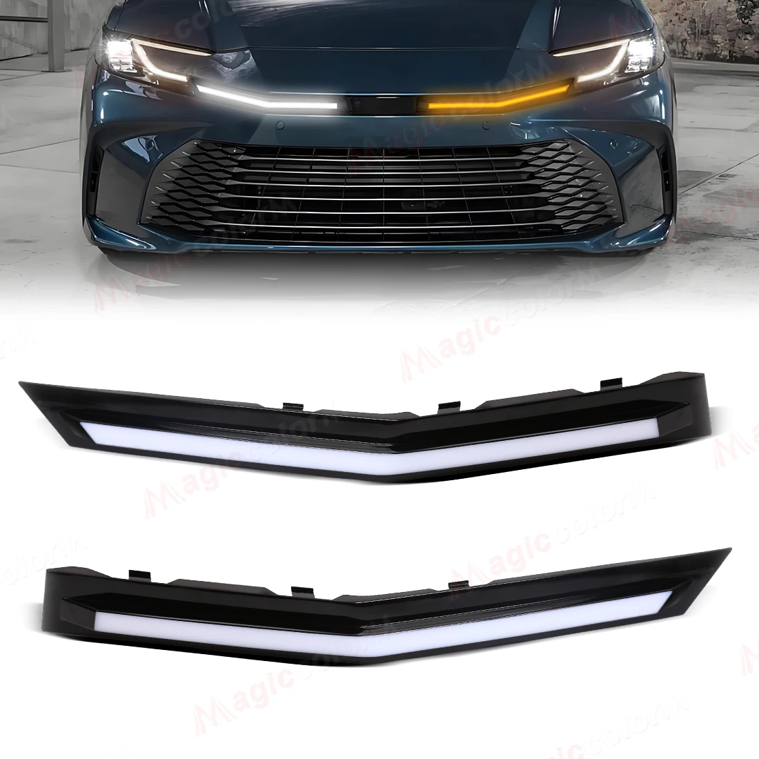 

Дневные ходовые огни DRL для Toyota Camry 2024 2025, дневные ходовые огни 9-го поколения, декоративная крышка вентиляционного отверстия двигателя, указатели поворота, 12 В