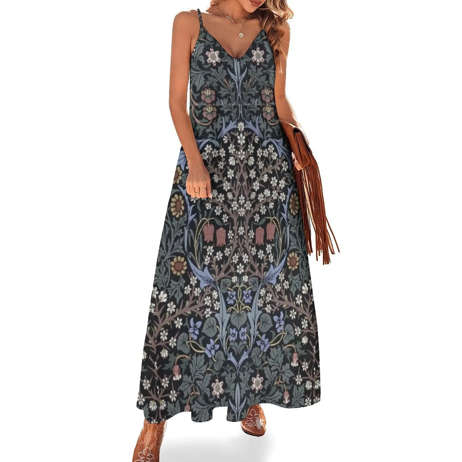 

William Morris - Blackthorn Sleeveless Dress Women long dress birthday dress