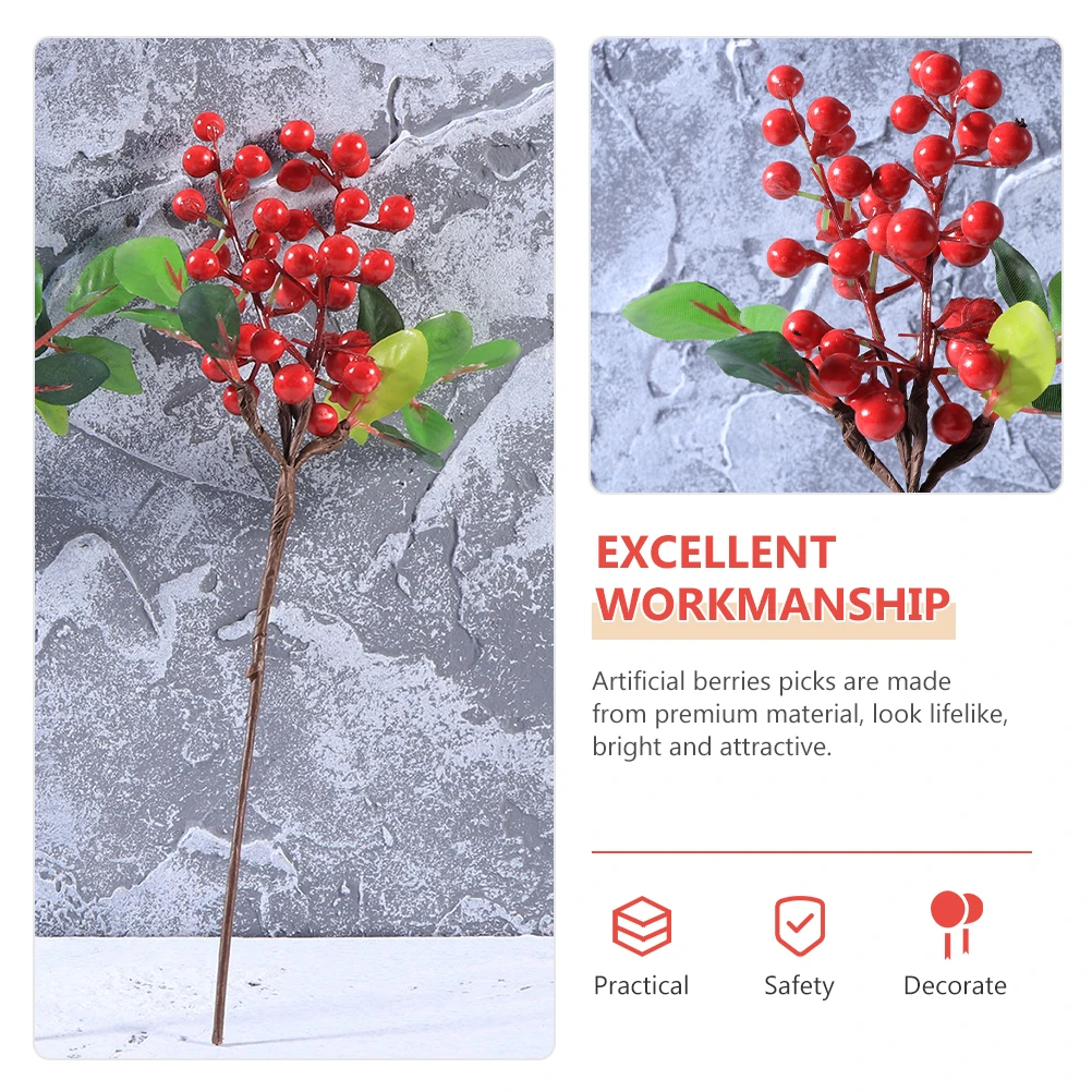 

5 Pcs Artificial Berry Stem Faux Winter Berries Home Decor Christmas PE for Wreath