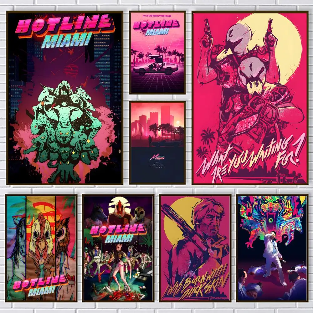 Game H-Hotline Miami Poster PP Paper Decorative Wall Art for Living RoomsBedrooms Bars Cafes Stylish Home Decor Gift
