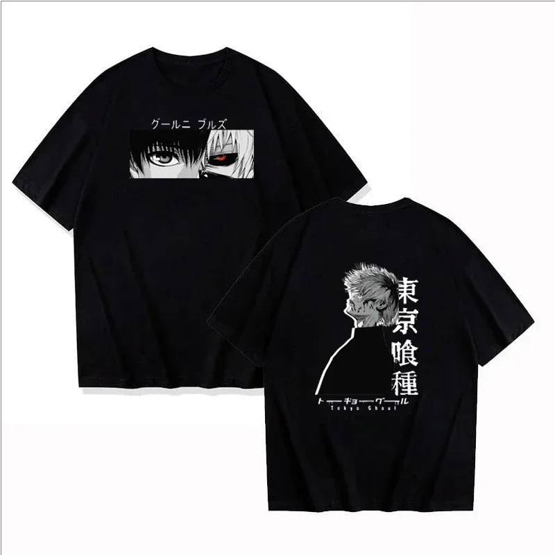 Camiseta con estampado de Manga de Anime Tokyo Ghoul Ken Kaneki para hombre y mujer, sudadera informal holgada de moda de gran tamaño con cuello redondo, sudadera de manga corta