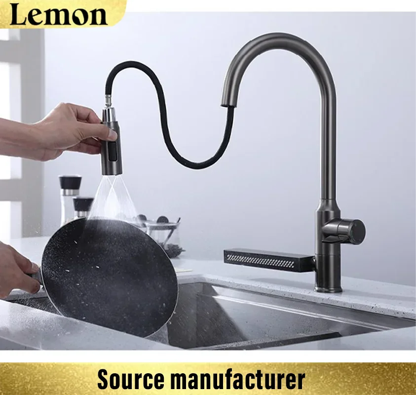Waterfall Kitchen Sink Faucet Hot And Cold Rotating Pull-out Mixer Tap Gourmet Sink Faucet for Kitchen